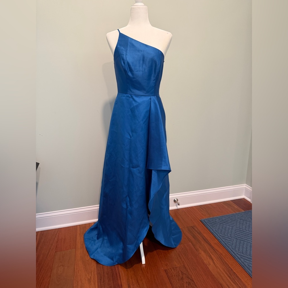 ALFRED SUNG One-Shoulder Sapphire Gown